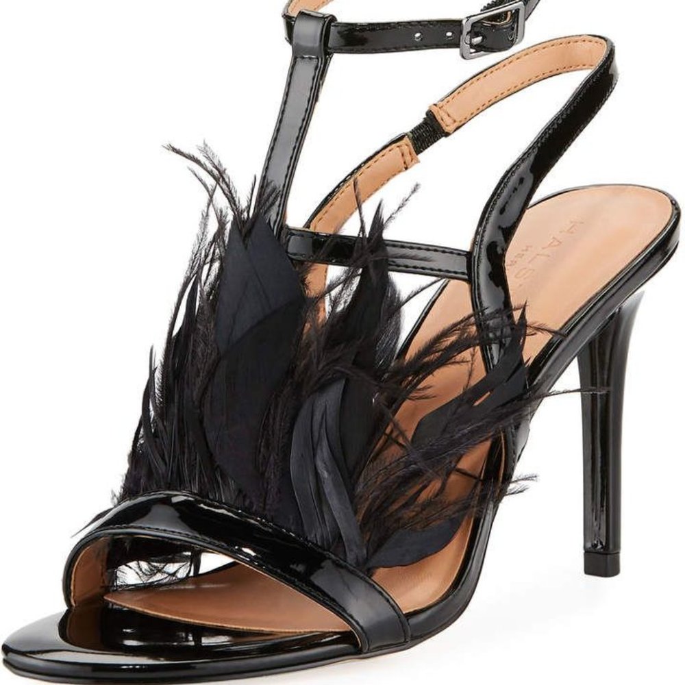 Halston Tasha Patent Feather Heel Pumps Black Size 6